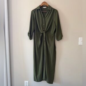 Joie De Vivre Green Maxi Button Frony Collared Dress Size Large
